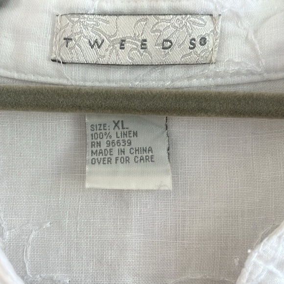 TWEEDS 100% linen White Sleeveless Top embroidery paisley detail XL cottage core - Picture 2 of 8